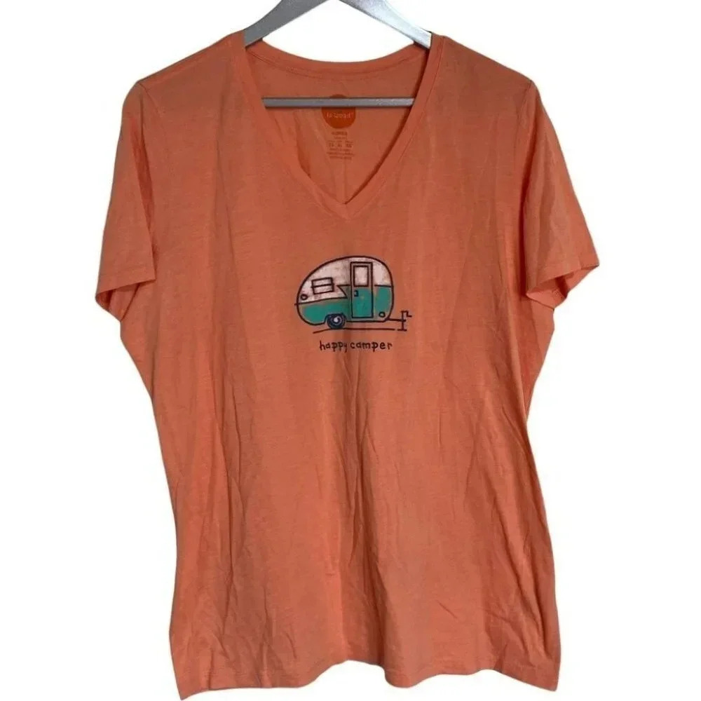 Life Is Good XL orange‎ “Happy Camper”  short sleeve V-neck shirt